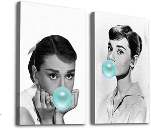 Funny Ugly Christmas Sweater Audrey Hepburn Blue Bubble Gum Wall Art Poster Audrey Home Office Decor Collection Stretched Canvas Print Hepburn Set of 2 Bubble Gum Wall Art Design White 11x17