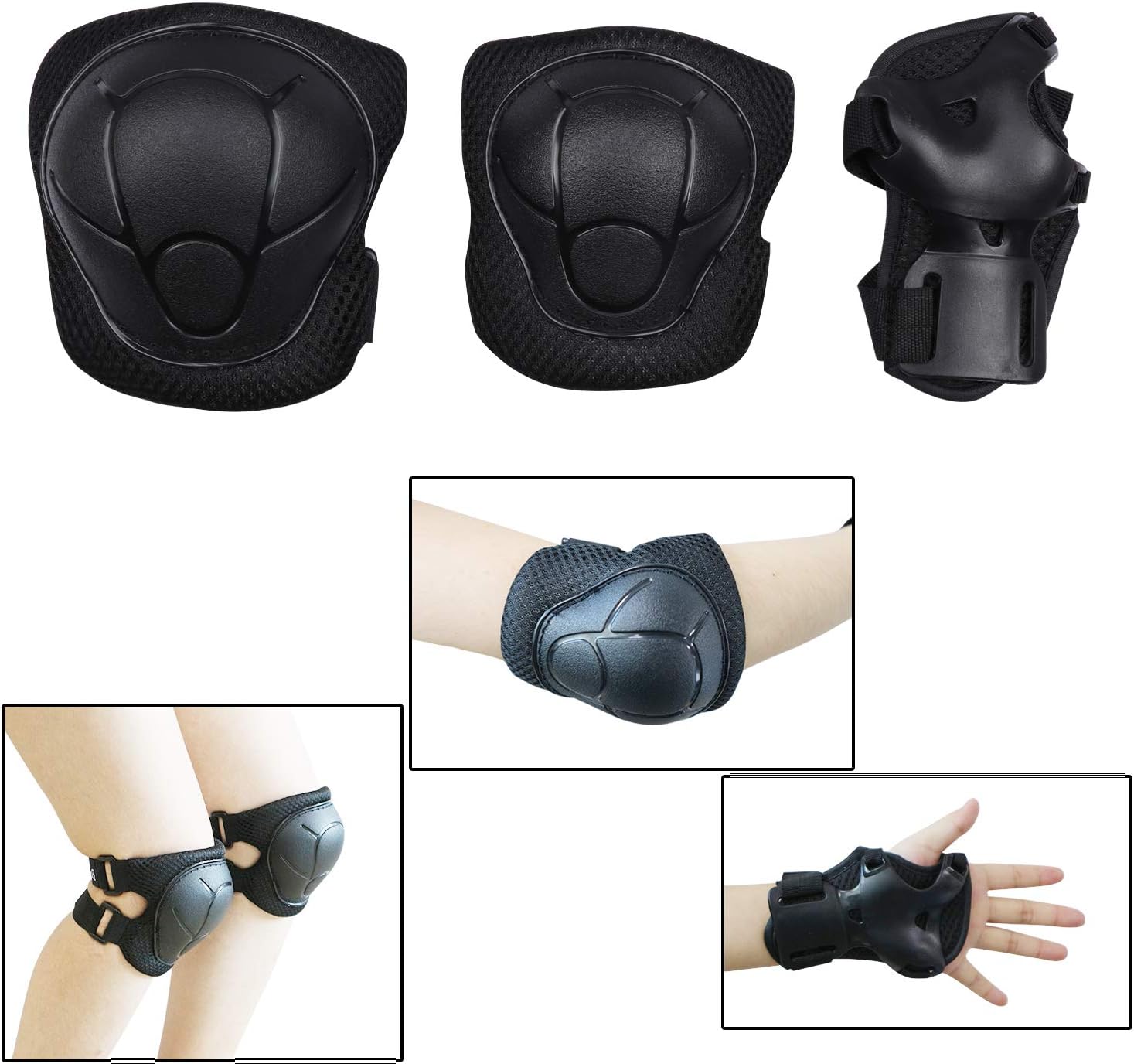 BOSONER Kids/Youth Knee Pad Elbow Pads Guards Protective Gear Set for Roller Skates Cycling BMX Bike Skateboard Inline Skatings Scooter Riding Sports (Black) : Sports & Outdoors