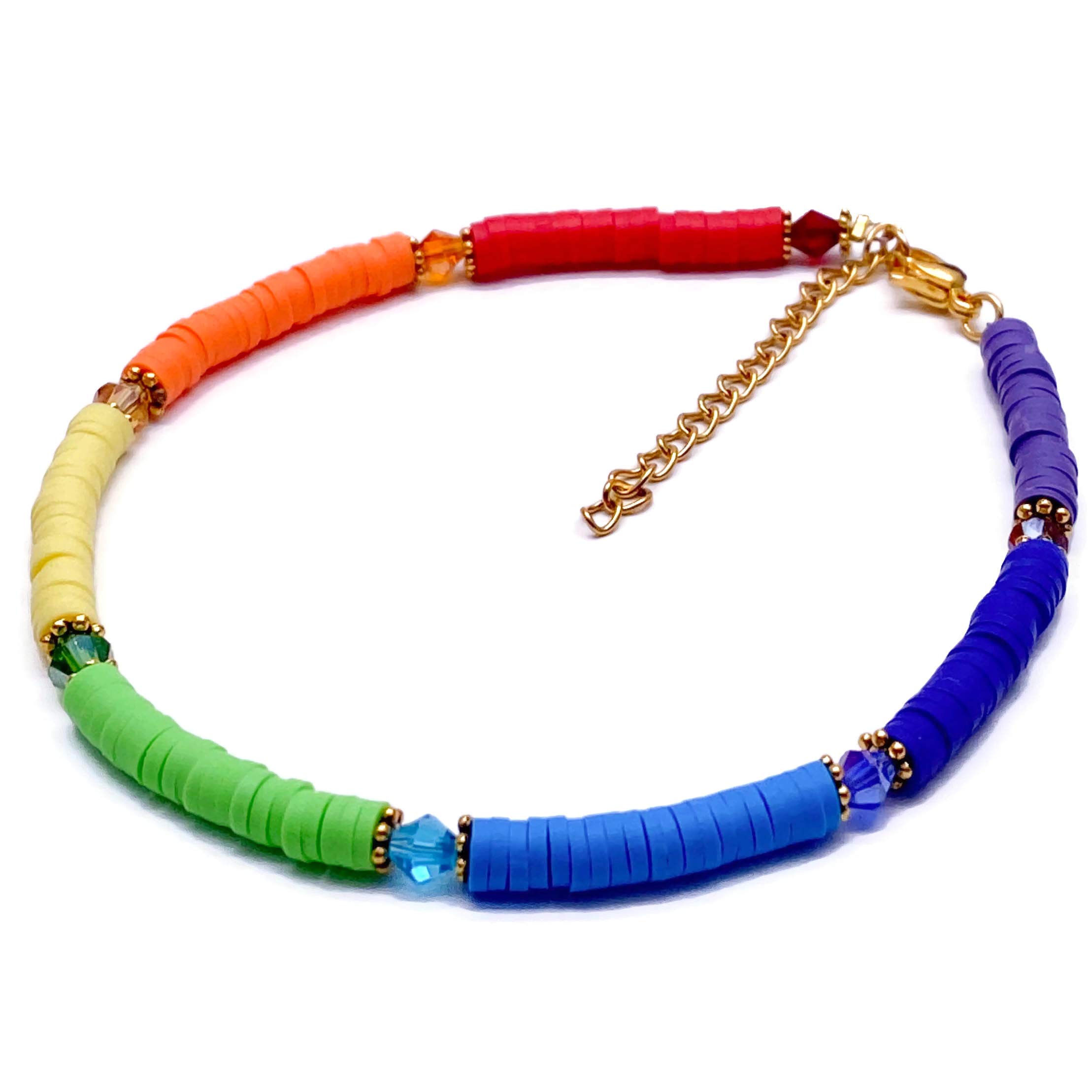 Vilda Jewellery Rainbow Anklet Polymer Clay Beads and Bicone Beads with Extension Chain - Adjustable Size : 9.75-11 inches