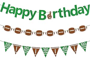 Gifloon Football Happy Birthday Banner, Pre-strung Fantasy Football Theme Party Decorations for Kids and Adults, Green