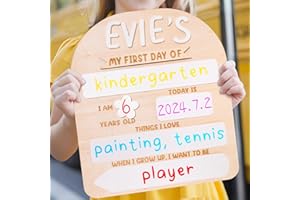 THIGREACT First Day of School Board - Personalized Name Back to School Sign Reusable - for 1st Day of Kindergarten, Preschool Gifts Wooden Chalkboard Photo Prop