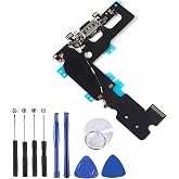 OEM USB Charging and Headphone Jack Port Dock Connector + Mic Flex Cable + Signal Antenna Replacement Compatible with iPhone 7 Plus Including 1Set Repair Tools (Black)