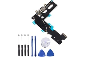 ATNSINC OEM USB Charging and Headphone Jack Port Dock Connector + Mic Flex Cable + Signal Antenna Replacement Compatible with iPhone 7 Plus Including 1Set Repair Tools (Black)