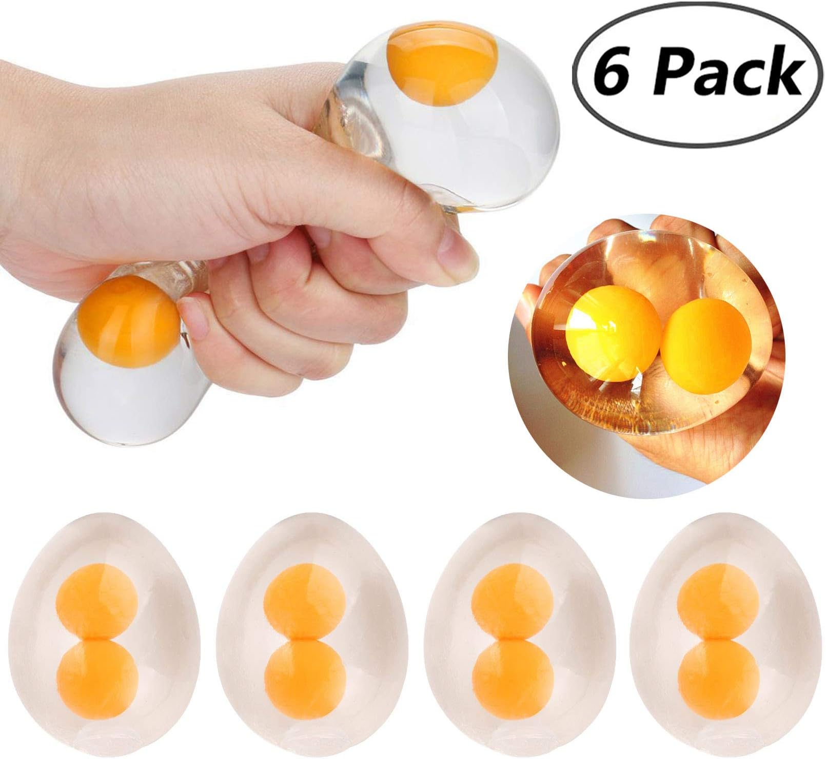 DORUS Funky Egg Splat Ball Squishy Toys | 6 Pack | Stress Relief Eggs Yolk Balls Squishies Fun Toy for Children | Anxiety Reducer Sensory Play | Tension Relief for Adults & Help for Autism & ADHD
