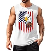 PICKID American Flag Tank Top Men 4th of July Shirts USA Print Patriotic Sleeveless Muscle Tee Tops