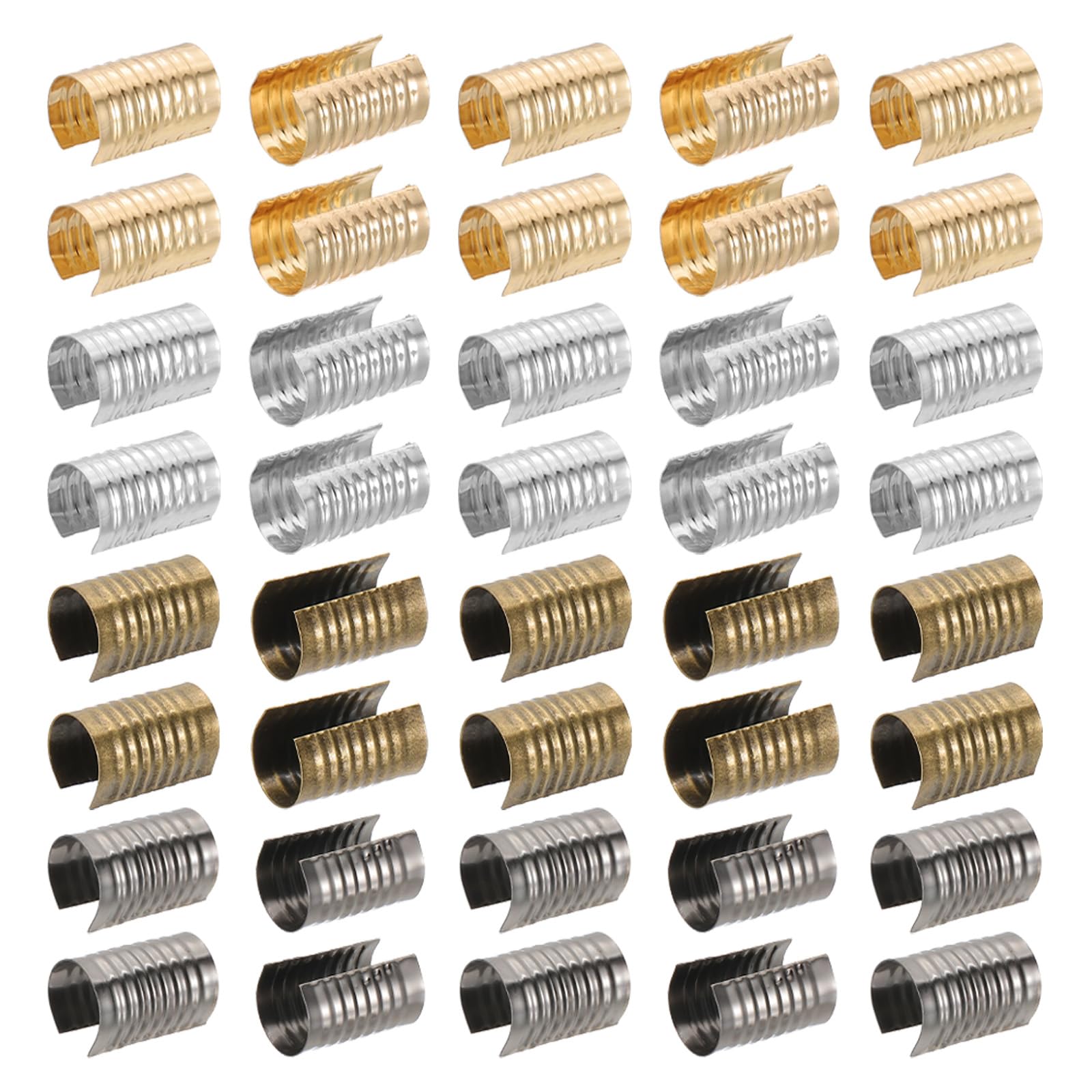 PATIKIL 14x8.5mm Leather Rope Clip, 120Pcs Metal Cylindrical Crimp Tubes Foldable End Cap Opening Crimps Fastener for Jewelry Making Tassel Leather Cords DIY Craft, 4 Color