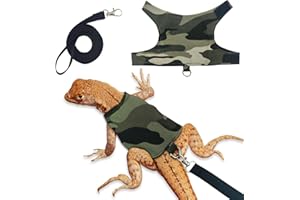 XQIGI Bearded Dragon Harness and Leash Set, 5 ft Leash Adjustable Harness - Lizard Clothes Traction Rope Escape Proof for Rep