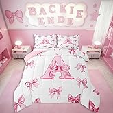 Erosebridal Initial Letter A Comforter Set Pink Bow Girls Twin Bedding Set Kawaii Girly Bowknot Bedding Comforter Sets Princess Style Romantic Bow Bed Set for Kids Teen Women