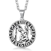 GHIUYUI Zodiac Sign Pendant Necklaces for Women Men Stainless Steels Leo Constellation Horoscope Medallion Retro Celestial Astrology Jewelry