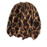 RoseSeek Women's Cheetah Cardigans Button Down V Neck Long Sleeve Sweaters Knit Tops