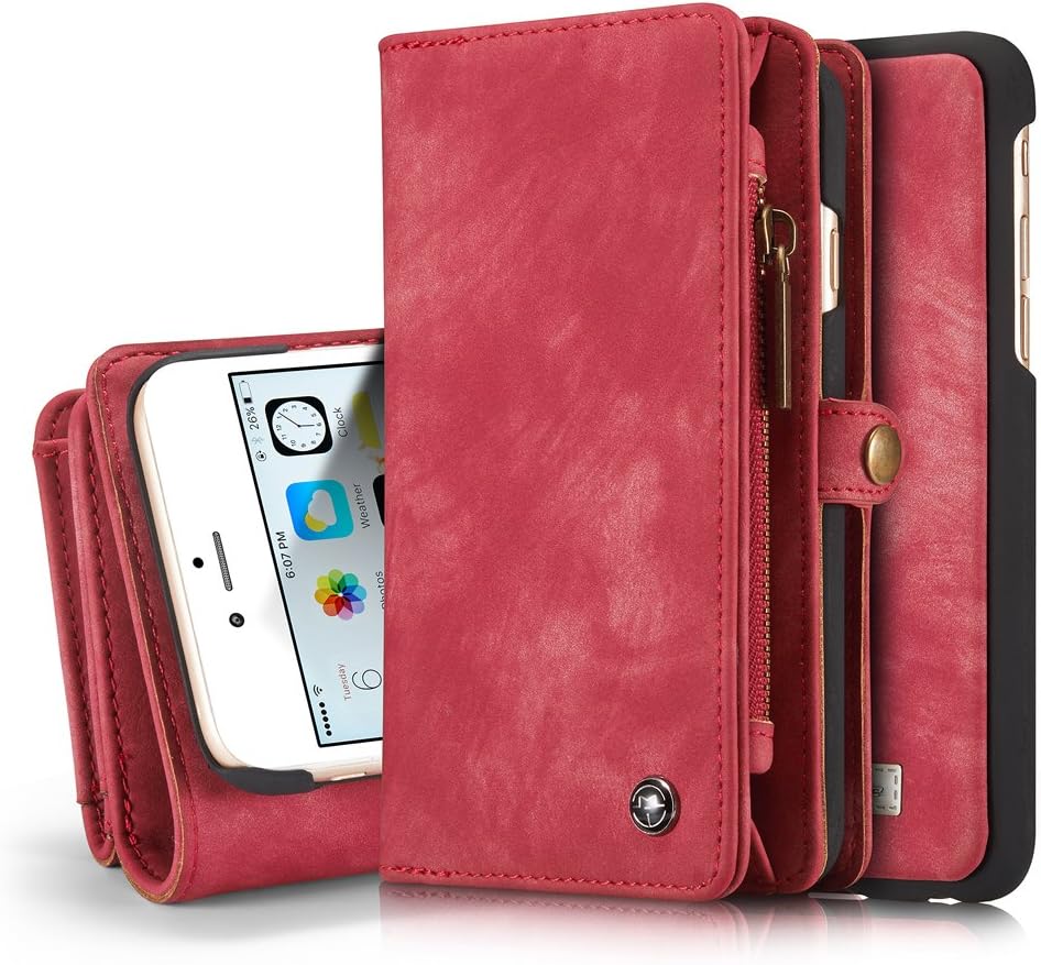 iPhone 6S Case,iPhone 6 Case,NERVX Cowhide Leather Wallet Cover Case,[Zipper Wallet] Multifunction Detachable Magnetic Hard Case - 14 Card Slots for iPhone 6 /6S 4.7" (Peach)