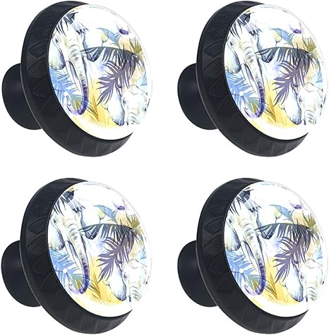 Schubladenknauf, Elefanten mit bunten tropischen Blättern, rund, 4