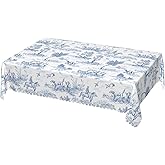 Rustic Blue White French Country Vintage Tablecloth 54x72 Inches, Waterproof Stain Resistant Wrinkle-Free Farmhouse Decoration Table Cloth for Kitchen Dining Indoor Outdoor Use (Rectangle/Oblong)
