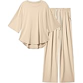 difficort Womens 2 Piece Outfits Batwing Short Sleeve Lounge Sets Wide Leg Workout Sets Loungewear Tracksuits with Pockets