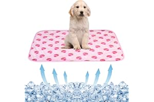 BAMY Cat Cooling Mat Summer Dog Silk Pad Self Cooling Cushion Washable Kitten Ice Blanket with Duck Strawberry Pattern (Pink Strawberry, M (27.6"x19.7"))