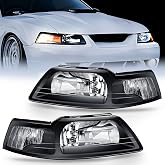 Nilight Headlight Assembly Compatible with Ford Mustang 1999-2004 | For Mustang 1999 2000 2001 2002 2003 2004 Black Housing Clear Reflector Headlights Replacement Driver and Passenger Side