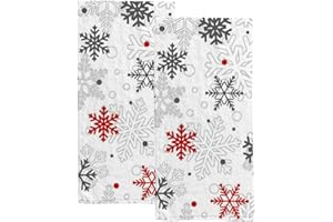 Vantaso Bath Hand Towels Set of 2 Christmas Gray Red Snowflakes Soft and Absorbent Washcloths Kitchen Hand Towel for Bathroom Hotel Gym Spa