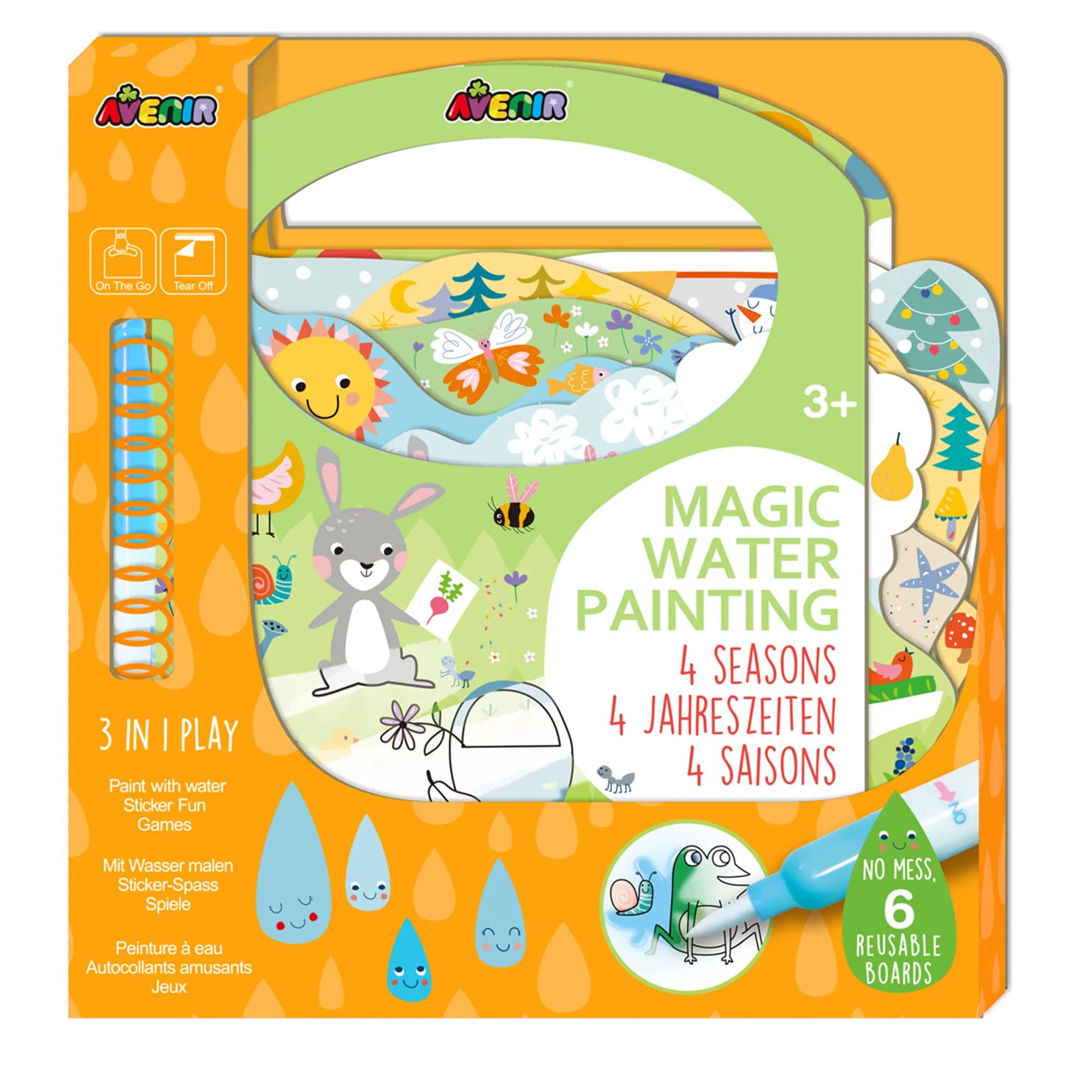 Avenir Magic Water Painting | Creative Water Painting in Seasonal Themes | Mazes, Spot The Difference, Hide and Seek | Stickers, Games | Children 3 Years +