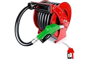 FADHOLE 1 Inch Fuel Hose Reel Retractable Heavy Duty Hose Reel with Fueling Nozzle for Diesel Fuel Can 50ft Line Hose 300 PSI Fast Pump Spring Driven Autoswing for Tank Truck Boats Farms Air Vehicle Trailer