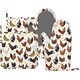 HEROARMOUR Rooster Hen Oven Mitts Pot Holders Set Silicone Kitchen Gloves Rustic Domestic Animal Chicken Potholders Non-Slip Heat Resistant for Chef Baking Cooking Grilling BBQ 4 pcs Kitchen Mitts