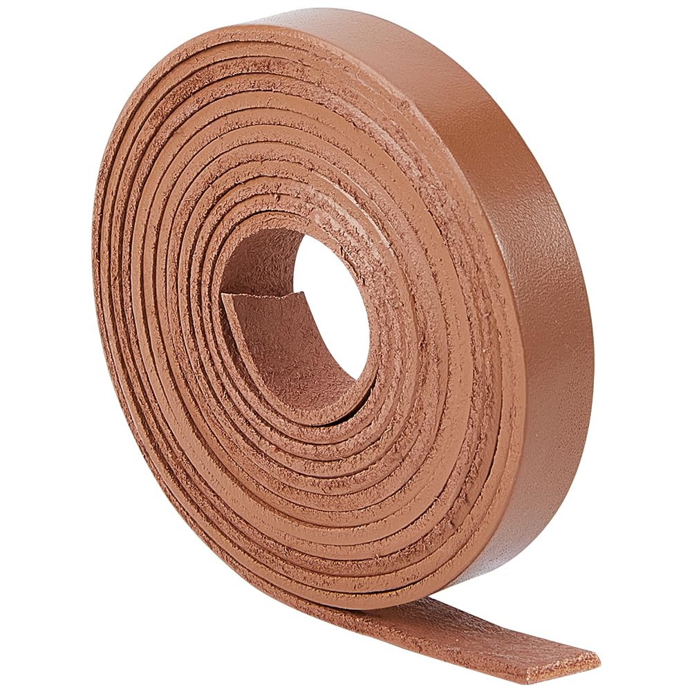 GORGECRAFT 12.5mm Flat Leather Cord 2m Long Full Grain Leather Strips Cowhide Leather Strap Braiding Thread Rope for Bracelets Necklace Jewelry Making Keychains Belts Boot Lace DIY Crafts, Camel