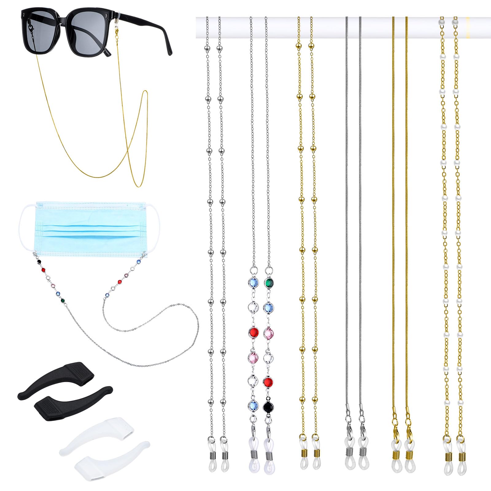 Photo 1 of Frienda 6 Pcs Eyeglasses Chains for Women Beaded Sunglasses Chains Strap Holder Mask Lanyard Glasses Retainer Around Neck(Golden, Silvery)