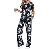 AUSELILY Women's Batwing Short Sleeve Two Piece Sets Summer Crew Neck Wide Leg Pants Matching Sets Women Clothing 2026