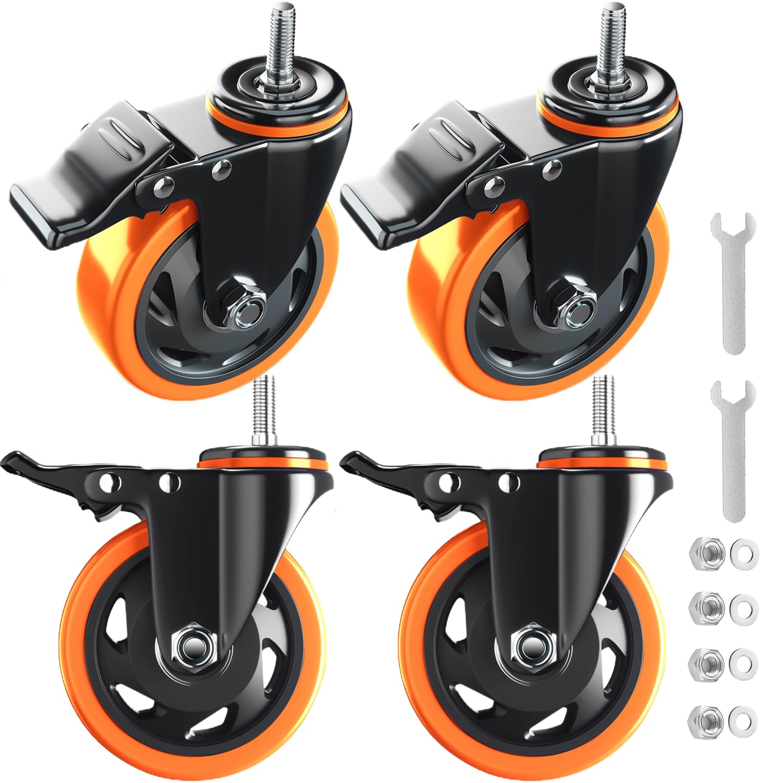 Photo 1 of 4 Inch Stem Caster Wheels Heavy Duty with Dual Locking 2000Lbs, Threaded Stem Casters 1/2" -13 x 1, Swivel Industrial Casters Set of 4, Wheels for Cart and Furniture