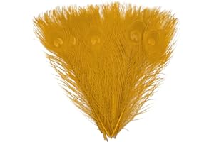 LWINGFLYER 20pcs Gold Peacock Feathers 10-12Inch Feather for Crafts Hat Costume Christmas Tree Decor Wedding Holiday Decoration Floral Arrangements