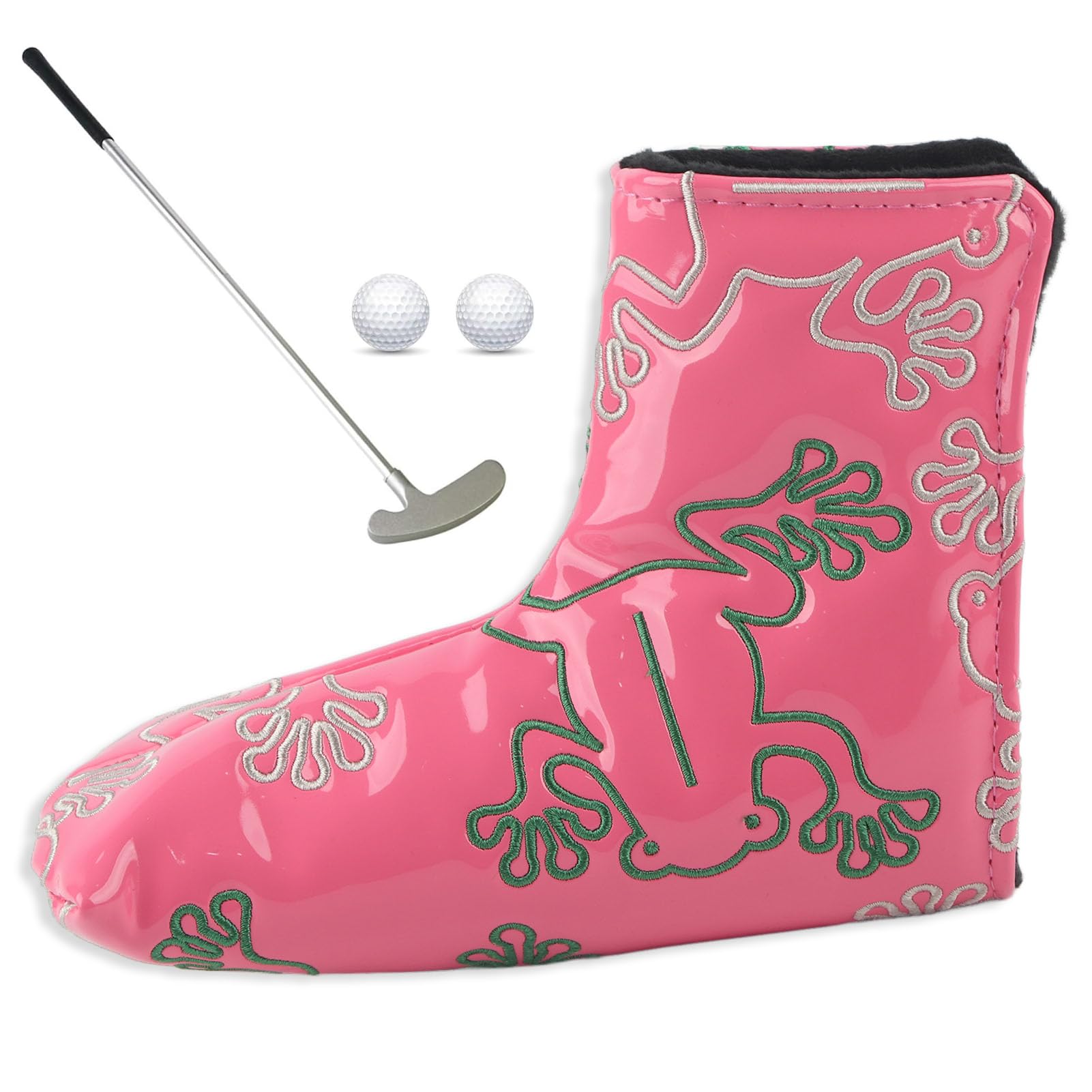 Agatige 18x14cm/7.1x5.5in Golf Putter Headcover, Golf Blade Putter Cover Embroidery Putters PU Protective Magnetic Closure Head Cover Perfect Funny Novelty Golf Ornament for Golfer (Pink)