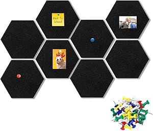 Hexagon Felt Board Felt Memo Pin Board with Push Pins Self Adhesive Cork Notice Decorative Board for Home Office Bulletin Hexagonal Board Wall Decor (Deep Gray)