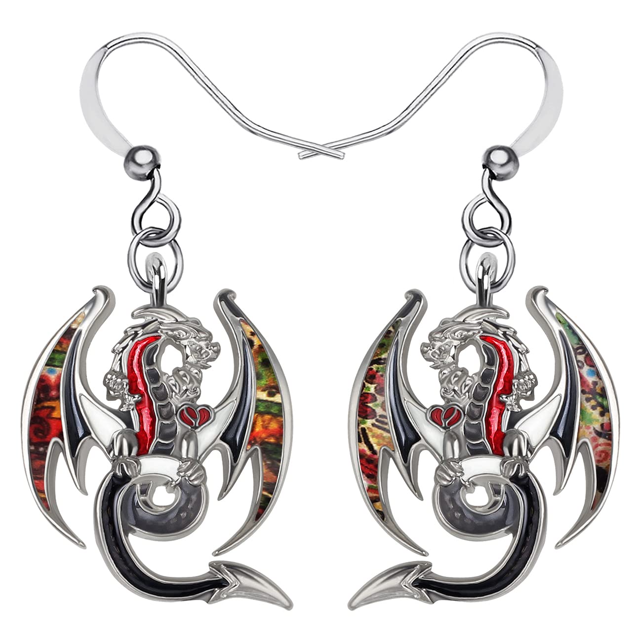 NEWEI Fantasy Enamel Dragon Earrings Dangle for Women Girls Kids Dragon Jewelry Gifts Charms (Grey)