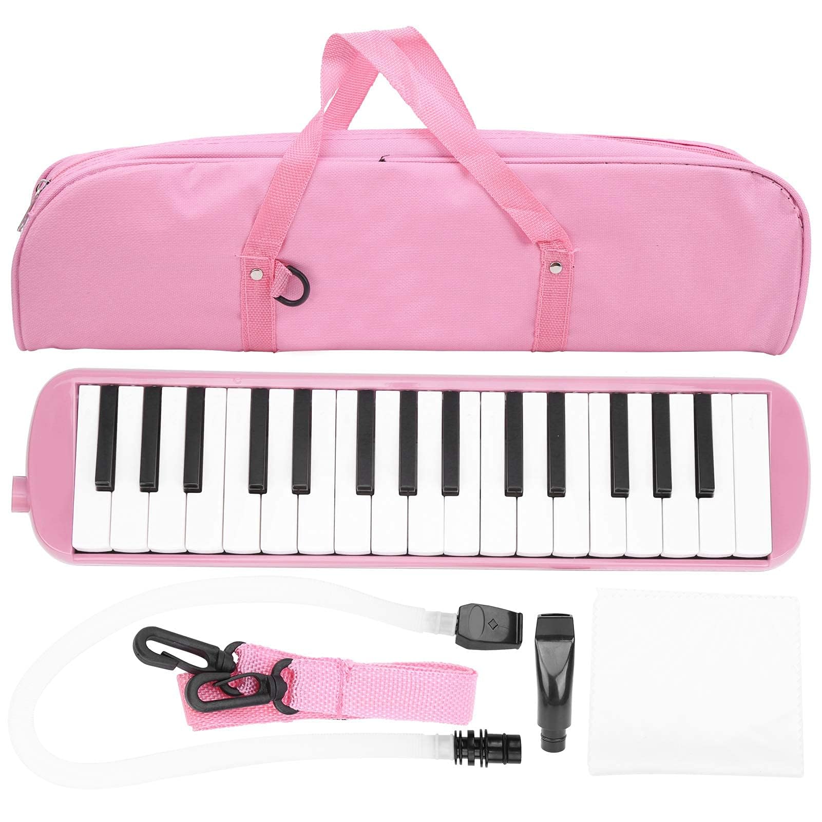 32 Keys Melodica Instrument with Melodica Carrying Bag, Short Mouthpiece and Soft Blowpipe, Air Piano Keyboard Mouth Melodica Keyboard Organ Melodica Instrument (Pink)