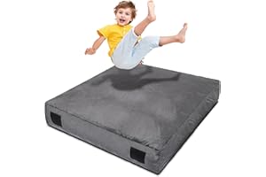 Homewell 5 x 5 Ft Crash Pad – Soft Velvet Cover Sensory Crash Pad for Kids with Durable Shock-Absorbing Foam, Machine Washable Cover, Ultimate Comfort and Safety for Kids, Adults and Pets (Gray)