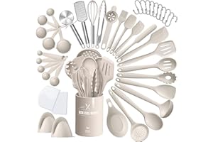 Silicone Kitchen Utensils Set, AIKKIL 43 Pcs Heat Resistant Cooking Utensils Set, Turner, Tongs, Spoon, Spatula, Kitchen Gadg