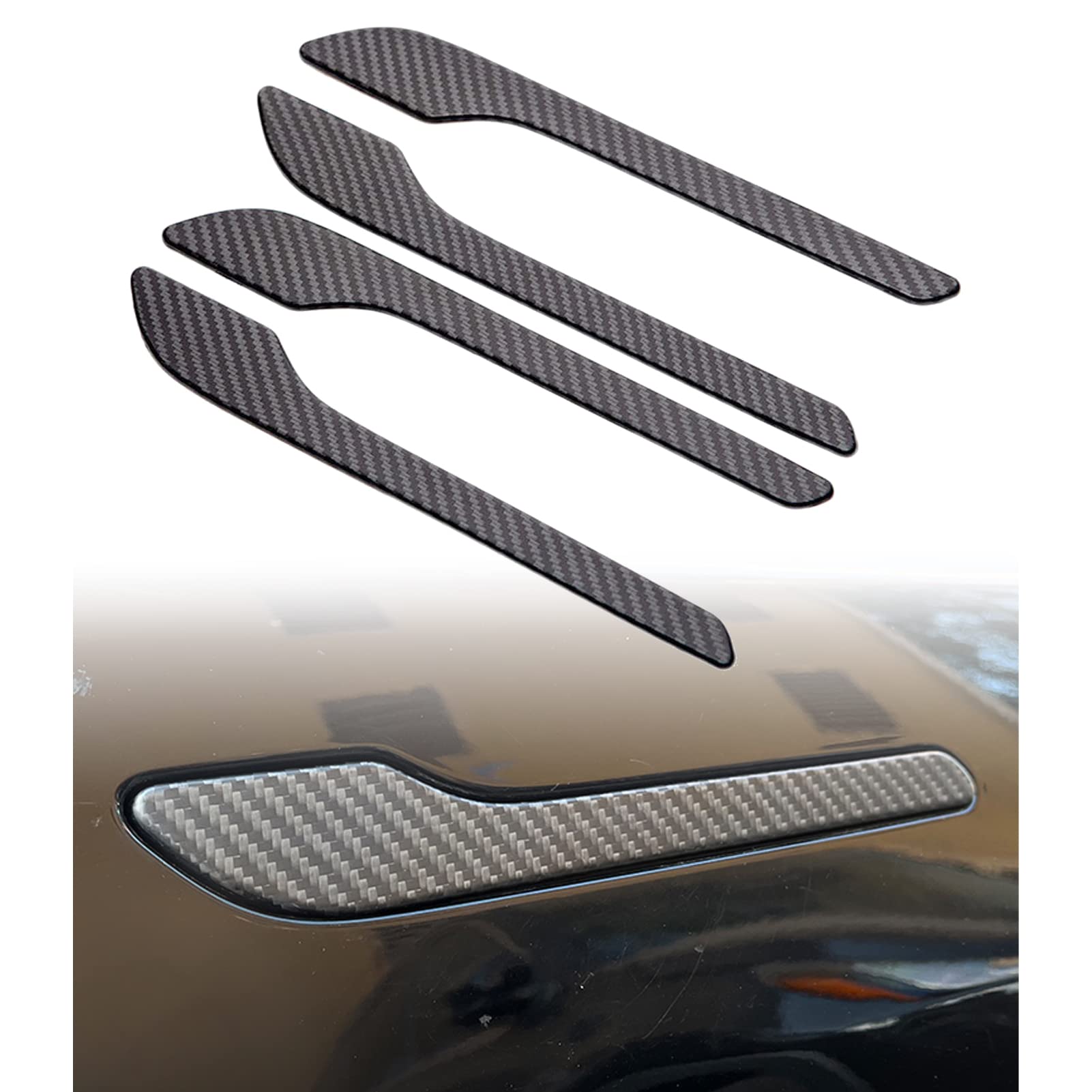 Photo 1 of YJMOTOR Fit Tesla Model 3(Highland) and Modle Y(Juniper) 2017-2025 Door Handle Decoration Cover,for Car Door Handle Sills Protection Wrap Accessories 4Pcs (Matte Carbon Fiber Patte)