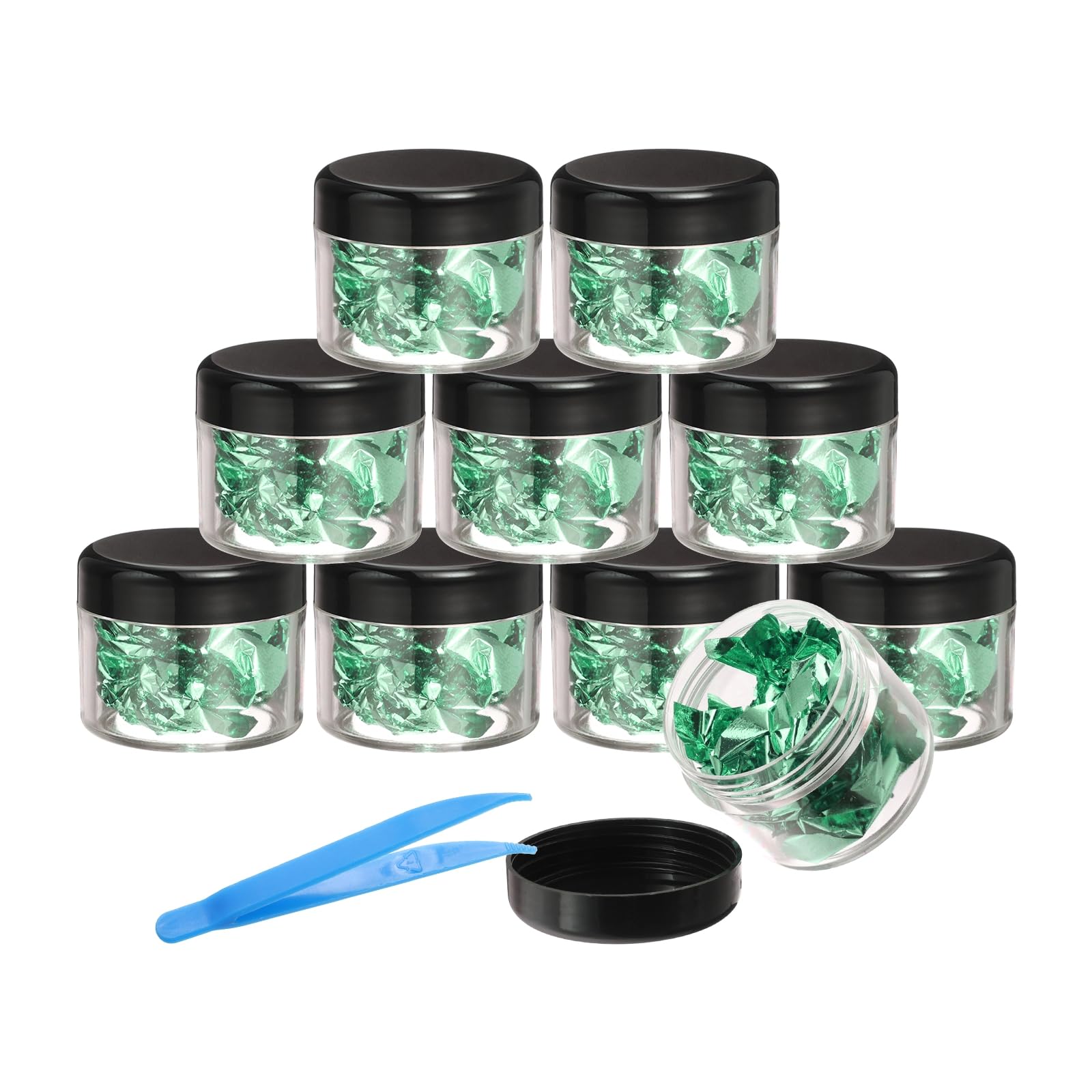 PATIKIL Gold Foil Flakes for Resin, 10Bottles/10Gram Gold Leaf Flakes Metallic Gold Foil Flakes with Tweezers for Nail Design Craft Painting Jewelry Making, Turquoise