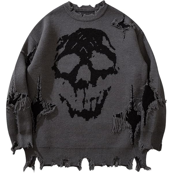 SOLY HUX Men's Y2K Skeleton Sweater Goth Grunge Skull Long Sleeve