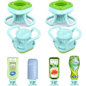 WhiteRhino Bottle Emptying Cap Kit, 4 Pack Bottle Emptying Kit with 4 Upside Down Bottle Stands and 4 x 28mm Caps for Shampoo