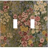 Rustic Colorful Floral Vintage Flower Decorative 2 Gang Double Toggle Outlet Light Switch Cover, Two Gang Toggle Wall Plate Electrical Faceplate Dual Device Switchplate