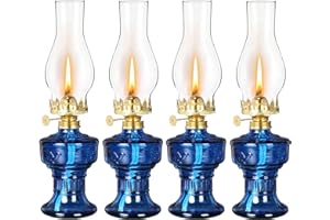 DNRVK 4 Pieces Rustic Oil Lamp Lantern Vintage Color Glass Kerosene Lamp 12.5'' Blue Chamber Oil Lamps for Indoor Use Home Decor Lighting Classic Old Hurricane Oil Lamp for Emergency Lighting