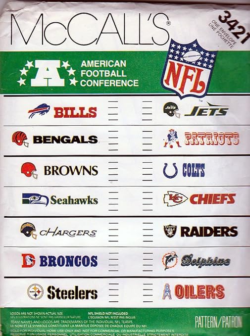 Amazoncom Mccalls Transfer Pattern Afc Nfl Team Logos And