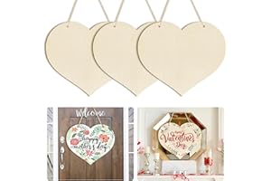 SOPHENA Large Size 12" Wooden Heart Ornaments to Paint, Happy Mothers Day DIY Blank Unfinished Wreaths Front Door Sign Decorations Heart Ornament Door Hanging Sign Plaque Crafts 3PCS