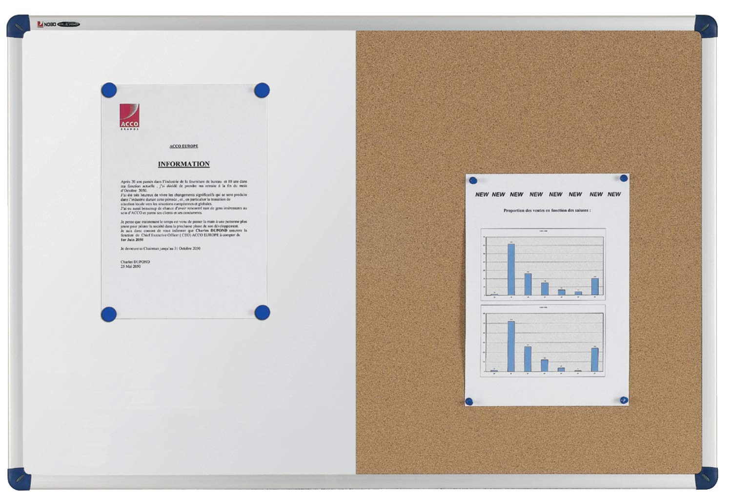 Nobo Elipse Combination Board Cork/Painted Steel 600x450mm - bulletin boards (White, Wood)