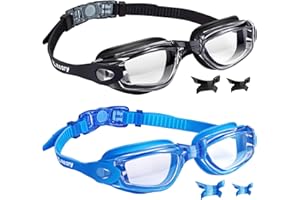 Keary 2 Pack Anti-Fog Swim Goggles for Adult Youth Kids 6+, Anti-UV Waterproof Triathlon Pool Goggles with 3 Nose Pieces