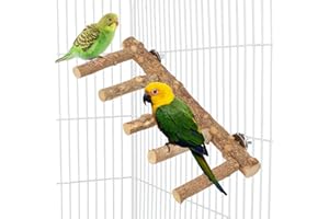 Hypeety Bird Ladder Perch for Cage Natural Wood Bird Bridge Climbing Chewable Toys Parrot Exercise Ladder for Cockatiels Parakeets Small Birds to Play Stand and Climb