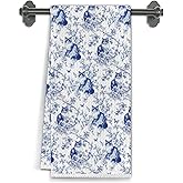 Elefeltclave Chinoiserie Floral Cat Kitchen Towels,Cat Lover Lady Mom Grandma Gifts Dish Tea Towels for Kitchen Decor,Blue and White Cats Decorative Hand Towel for Bathroom,16x24 Inch