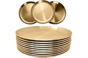 CAMBUY Stainless Steel Plates 304 Metal Gold Dinner Plates Unbreakable Dinner Dishes Plates Set for Barbecue Kitchen Home Cam