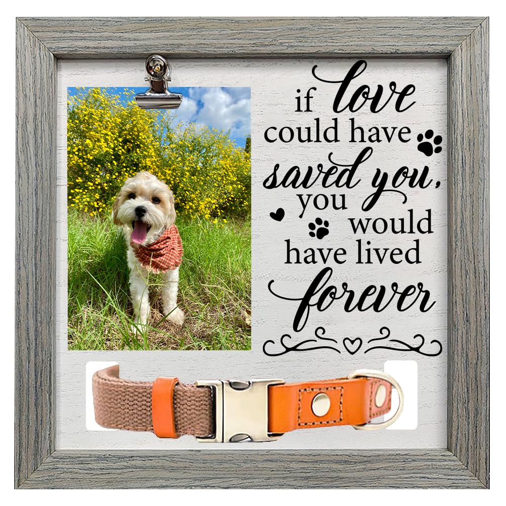FINGERINSPIRE Dog Memorial Picture Frame 23x23cm If Love Could Have Saved You You Would Have Lived Forever Cat Pet Picture Frames with Photo Clip & Collar Holder Wood Memorial Gifts Frame for Pet