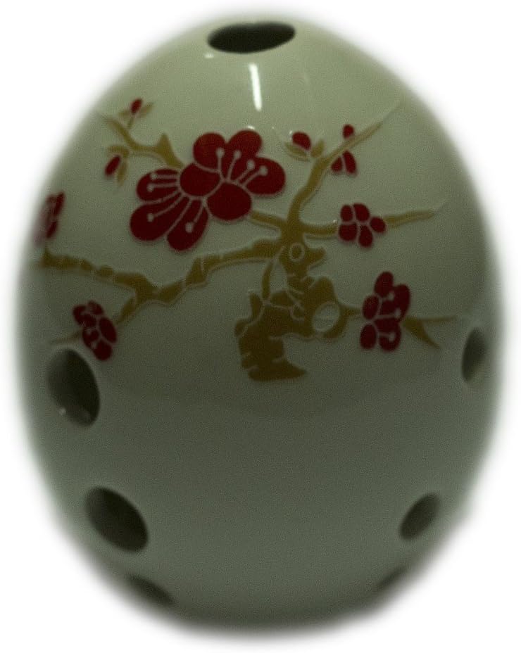 Musical China Exquisite Traditional 8-Holes Chinese Ceramic Xun(Bamboo Flute) Painting with Red Plum Handmade Limited Edition with Fingering Table